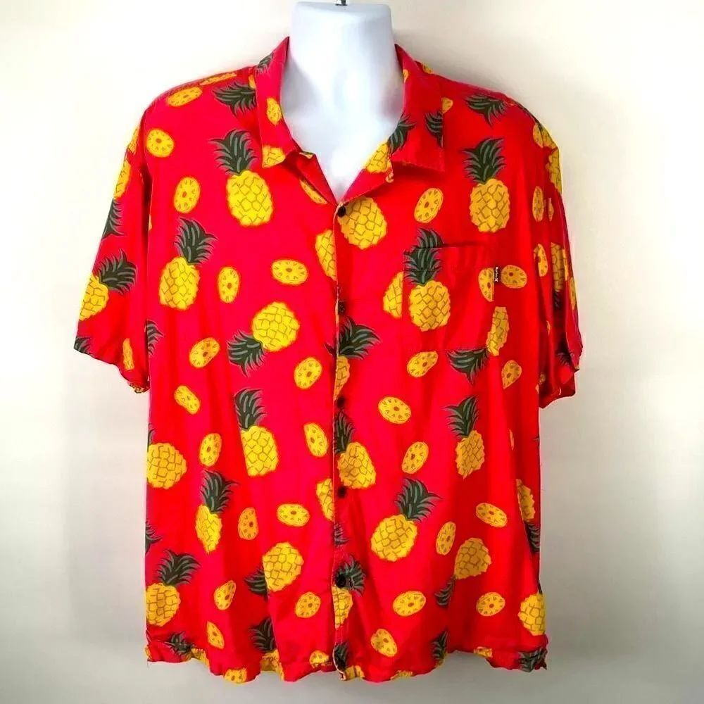 Hurley Pineapple Button Up Short Sleeve Shirt Mens Size XXL